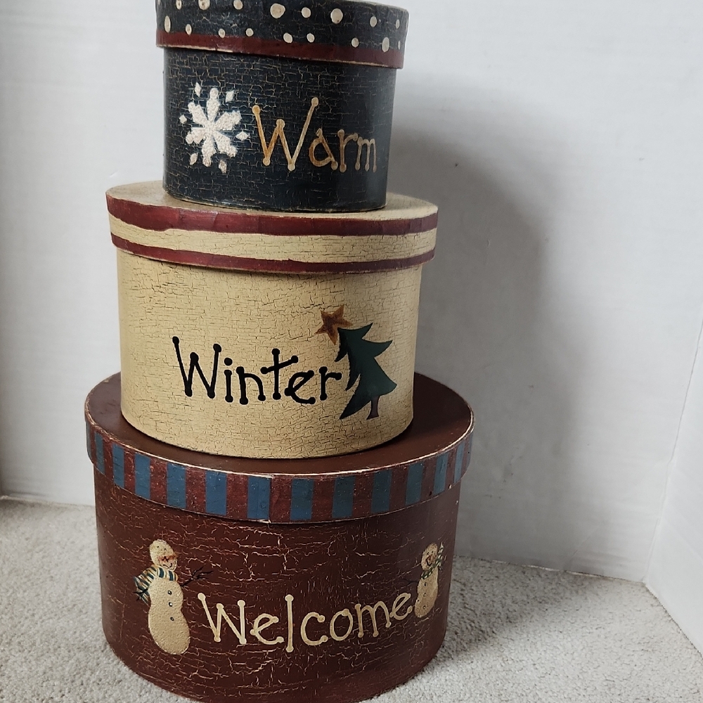 Rustic Winter Themed Decorative Boxes Warm Winter Welcome
